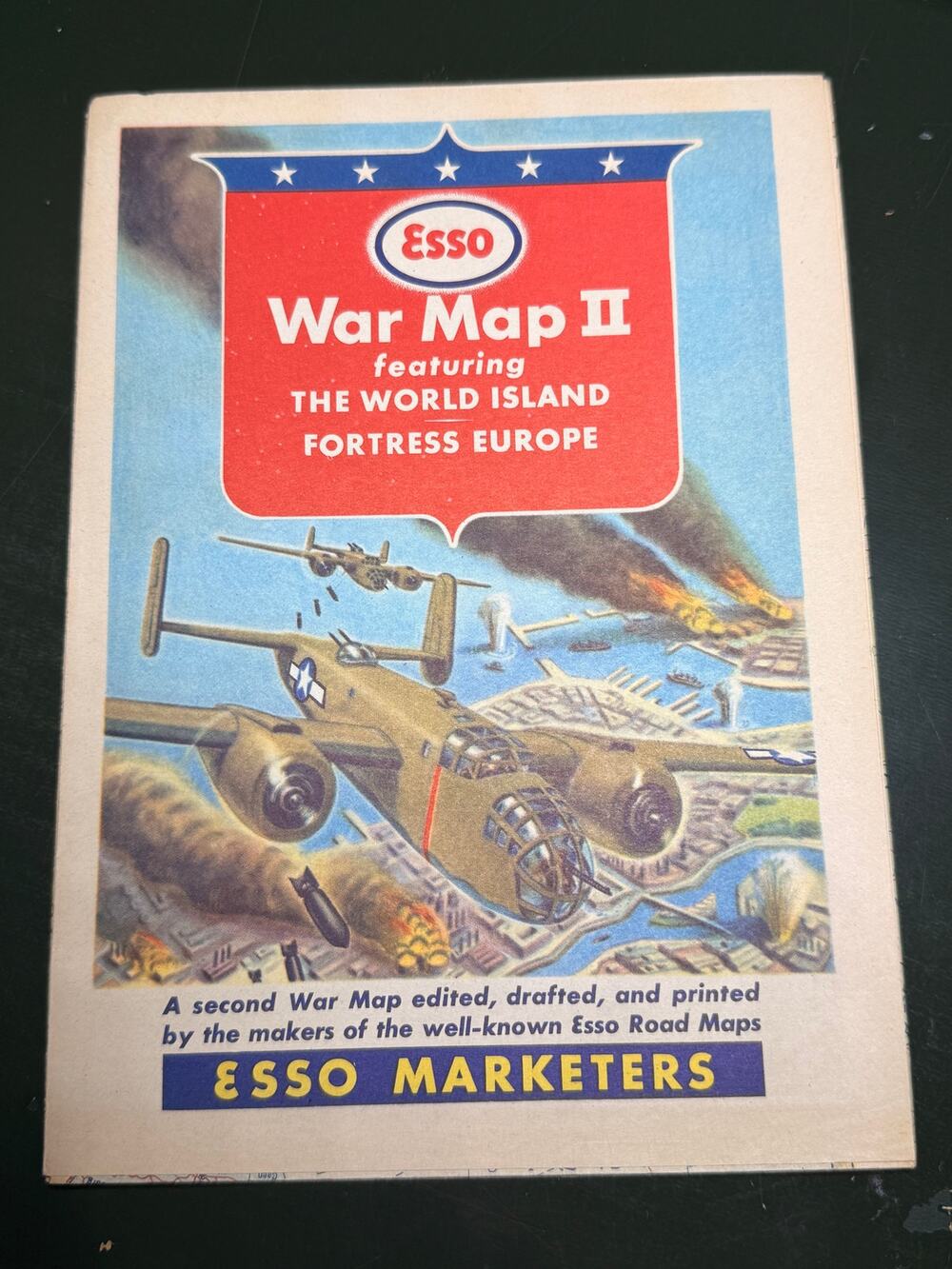 1943-1944 Esso Marketers WWII Esso War Map II The World Island Fortress Europe